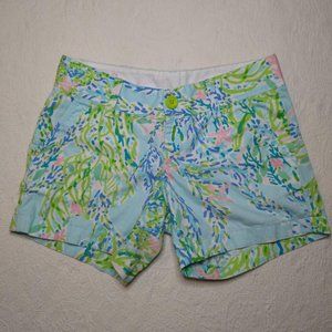 Lilly Pulitzer Shorts Callahan 00 Blue Heaven Print Cotton Blue Green Pink